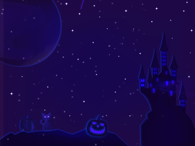Spooks! castle cat flat flat illustration gif halloween moon pumpkin stars uiux witch