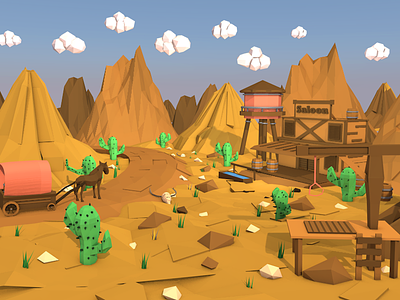 Low poly Wild West 3d c4d cactus donkey game game design illustration lowpoly saloon uiux wild west wildwest