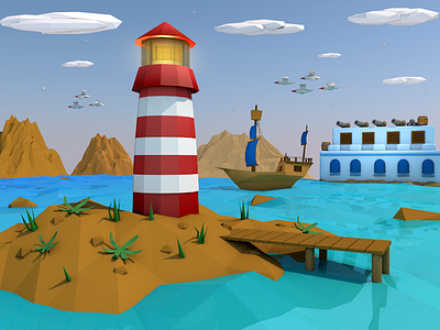 Pirate Valley 3d animation croatia illustration island lighthouse pirate pirate ship ship tropical uiux