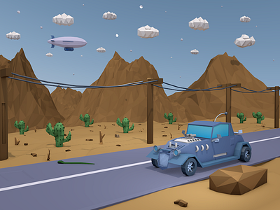 Hot Rod riddin 3d animation c4d car desert game game google hot rod low poly lowpoly road uiux