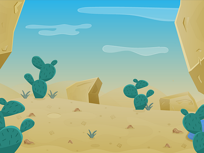 Desert cactus desert flat flat illustration game game design illustration oasis rocks sidescroll uiux unity