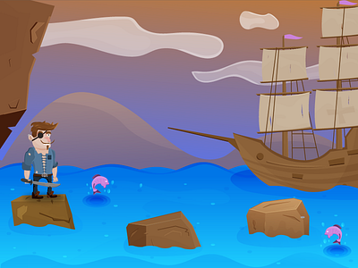 Pirate Ship🏴‍☠️⚓ cute fish flat game game design illustration pirate pirate ship sea sword uiux unity