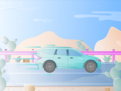 Fast Drive cactus car cute desert design flat game game design illustration mitsubishi road uiux