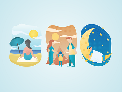 Nature Illustrations abstract android beach cool dots family forest illustration ios moon nature night onboarding sleep style sun sunbathing uiux