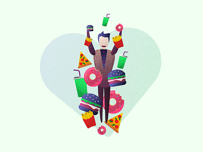 Food love 🍔🍟🍩 cute donot drink drinks food fries hamburger happy heart illustration love pizza product illustration soda ui uiux
