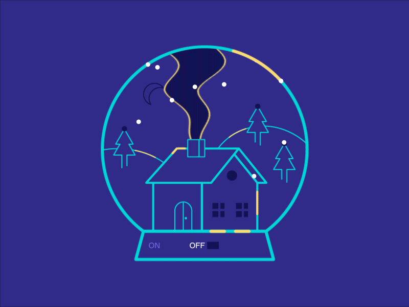 Holiday Mode - OFF animation christmas flat flat illustration gif house illustration lights minimal moutains pines simple smoke snow xmas