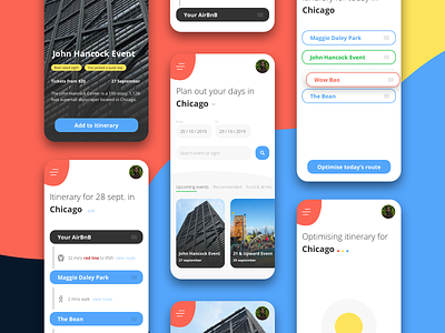 AI Travel Itinerary App ai app design artificial intelligence chicago clean design drag and drop event app itinerary mobile app mobile design mobile ui planner travel travel app ui ui design user interface user-flow ux ux design