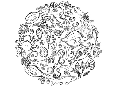 Fish and vegetables bool art design flat graphic design illustration illustrator minimal modern vector кафе контур контурная графика ресторан