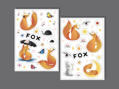 Fox Stickers art design graphic design illustration illustrator minimal vector градинт лиса логотип объемные рисунок стикер стиль