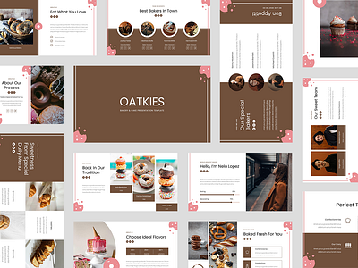 Oatkies - Bakery & Cake Shop Google Slides Template bake baker bakery cafe cake calebrations catering chef confectionery cookies croissant cupcake