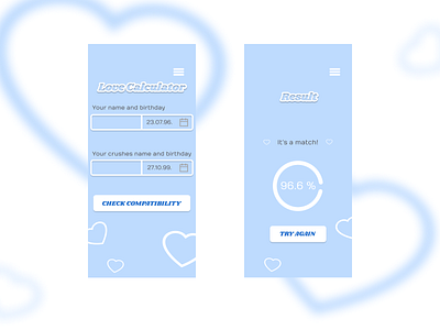 Soft baby blue Love calculator for Daily UI challange app babyblue blue branding calculator dailyui dailyui004 dailyuichallenge figma love uiux