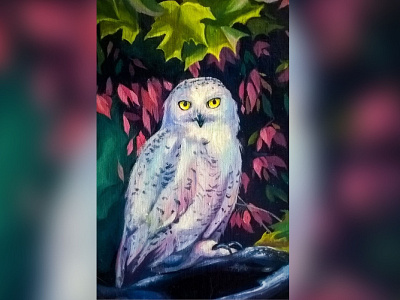 White Owl forest owl oil painting