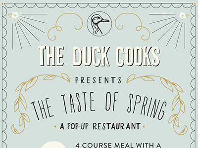 The Duck Cooks Event Poster branding ducks flowers gold illustration lettering logo poster spring