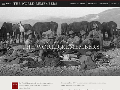 The World Remembers black and white photography red typography web design wwi