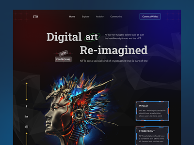 DigiArt - NFT Marketplace Landing Page Header Exploration art creativepeoples crypto crypto landing page crypto wallet web cryptoart cryptocurrency digital product glass effect landing page design nft art nft marketplace nft platform nftlanding page nfts purchase rarible trading platform uiux web design