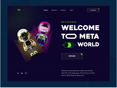 Metaverse Landing Page Header Exploration blockchain agency character concept clean cryptocurrency futuristic galaxy home page landing page metaverse nft space virtual reality web 3.0 web design