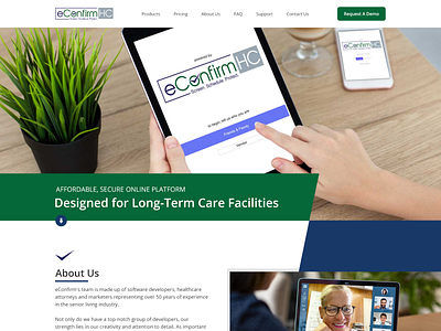 eConfirmHC: screening company website redesign design screening web