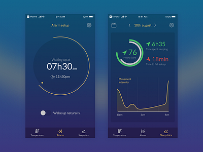 Sleep application screens alarm clock dark mobile sketch sleep statistics ui