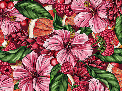 Tropical Hibiscus Berry Pattern