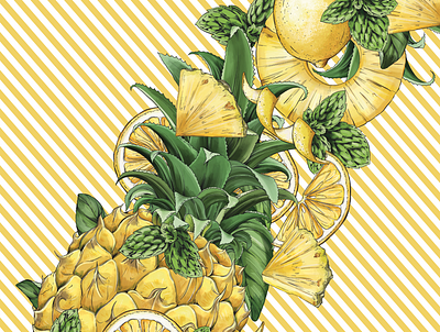 FAUXMOSA Pineapple, detail botanical botanical illustration branding drawing floral illustration packaging pattern surface design