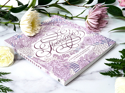 Flowerscape: A Botanical Coloring Book adultcoloring book cover book design botanical coloring coloring book flower graphic design illustration line drawing publishing