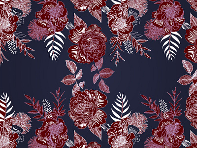 Textile - Floral adobe illustrator botanical floral illustration leaf line drawing pattern pattern tiles