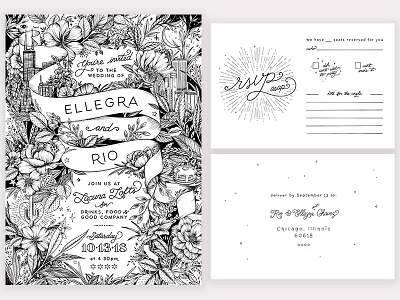 Hand-drawn wedding invitation suite