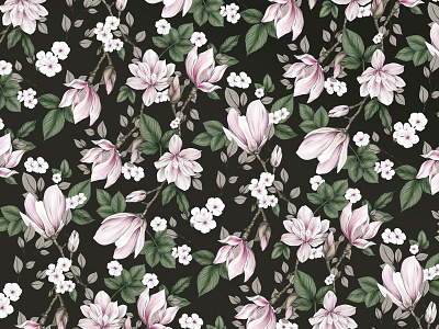 Magnolia Pattern branding floral flowers illustration illustrator magnolia nature pattern surface design surface pattern textile