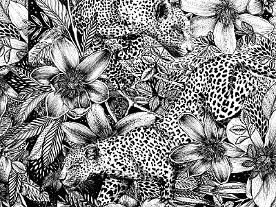 Leopard Print animal botanical branding drawing illustration ink leopard nature pattern surface design