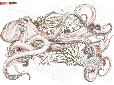 Work in Progress - Poster botanical illustration lettering ocean octopus packaging pattern surface design typography