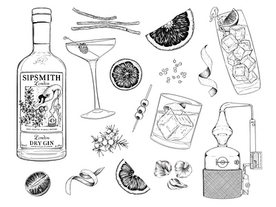 Sipsmith Ingredients: Spot Illustrations botanical botanical illustration branding illustration lettering pattern surface design typography