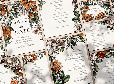 Wedding Invitation Suite botanical botanical illustration floral illustration pattern surface design wedding wedding invitation