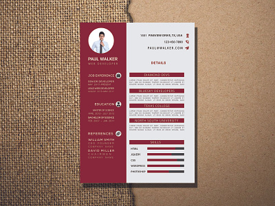 cv deep red design By Muhtasim Omi