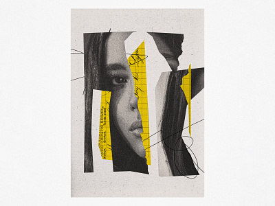 Composition 2 black and white collage collage maker collageart crypto digital art foundation foundationapp illustration nft opensea paper art papercut ripped ripped paper texture woman yellow