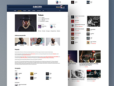Djbooth - Full Artist Page artist blog freelance hip hop music photo presentation rap style ui ux website