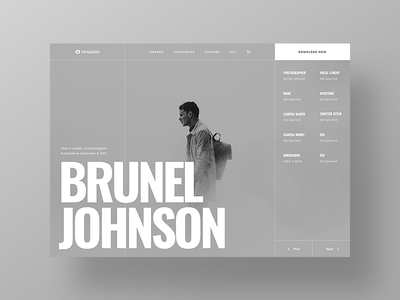 Web Design Experiment 05 art blog bold experiment freelance interaction photo photographer portfolio presentation typography ui unsplash ux web website