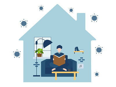 Stay at Home - Keep Safe, Keep Healthy - Flat Illustration 2d background coronavirus covid covid 19 covid 19 covid19 design flat flat design flat illustration illustration keep safe listen to music listening reading book simple illustration stay at home stay home