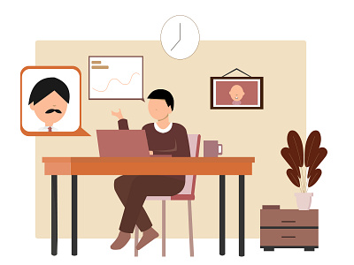 Work From Home - Flat Illustration 2d background design flat flat design flat illustration illustration meeting online meeting simple illustration stay at home stay home work work from home worker