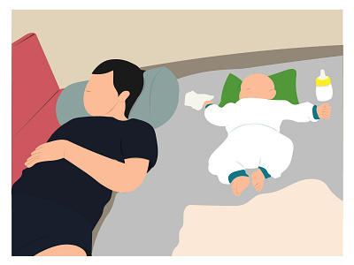 Exhausted Daddy - Flat Illustration