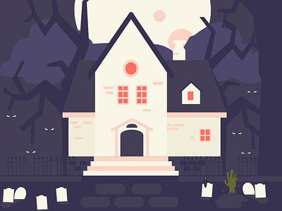 Haunted House - Flat Illustration 2d cemetary design flat flat design flat illustration halloween haunted haunted house illustration simple illustration zombie hand