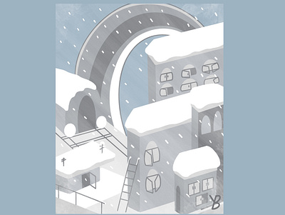 Winterfall architecture buildings colourful gamedesign grey grey scale illustration snow texture winter