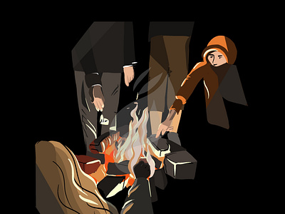 Fireplace black colourful design fire illustration layered light people people illustration texture