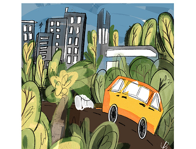 Small city life abstract bright car colourful design gamedesign green illustration layered palette texture trees