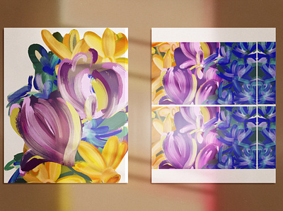Iris, Narcissus & Orchid poster abstract colourful flowers illustration layers mood poster texture