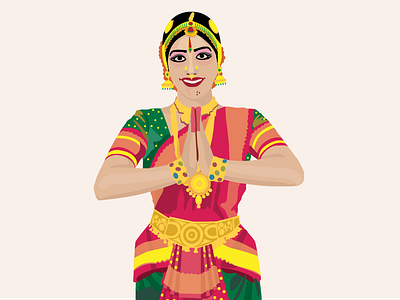 Namaste (Hello!) dancer flat design graphic hello indian namaste smiling face welcome woman