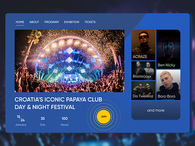 Promo page about day&night festival at Papaya Club