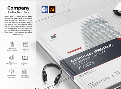 Company Profile a4 paper book cover booklet brochure design brochure template business catalog design company profile corporate creative design doc docs illustrator microsoft word template portfolio print ready red word template