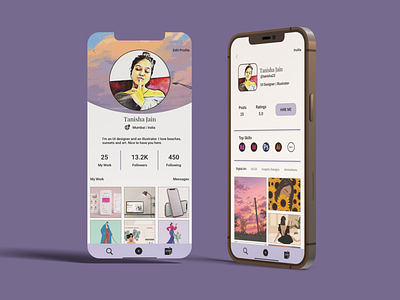 Home and Profile page for an app for freelance designers!