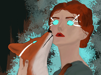 A woman and a fox blue fox ghost illustration magic mystic paint procreate woman