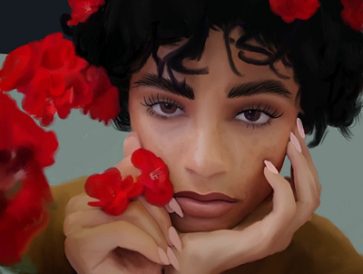 Flower's digital painting flowers illustration paint procreate red woman